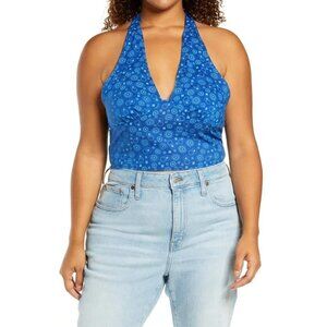 𝅺bp Womens Blue Print Halter BNWOT Crop Top Vneck Nordstrom